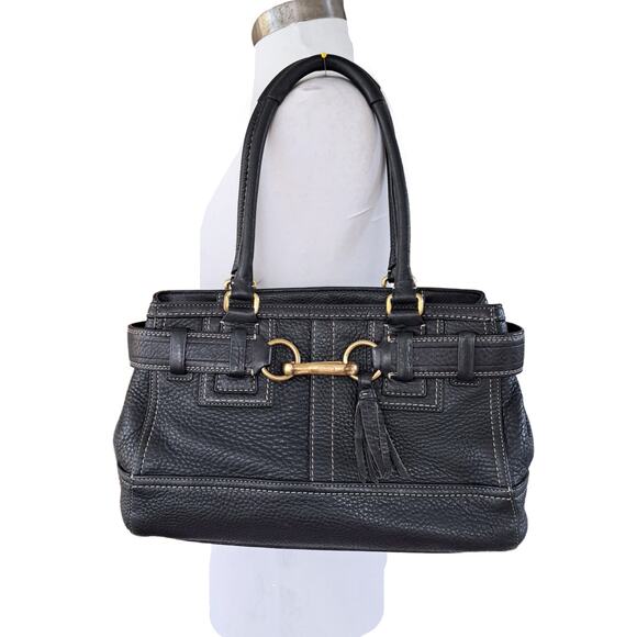 COACH Vintage Hampton Bag Black Pebbled Leather Shoulder Satchel Tote Carryall - Picture 11 of 11